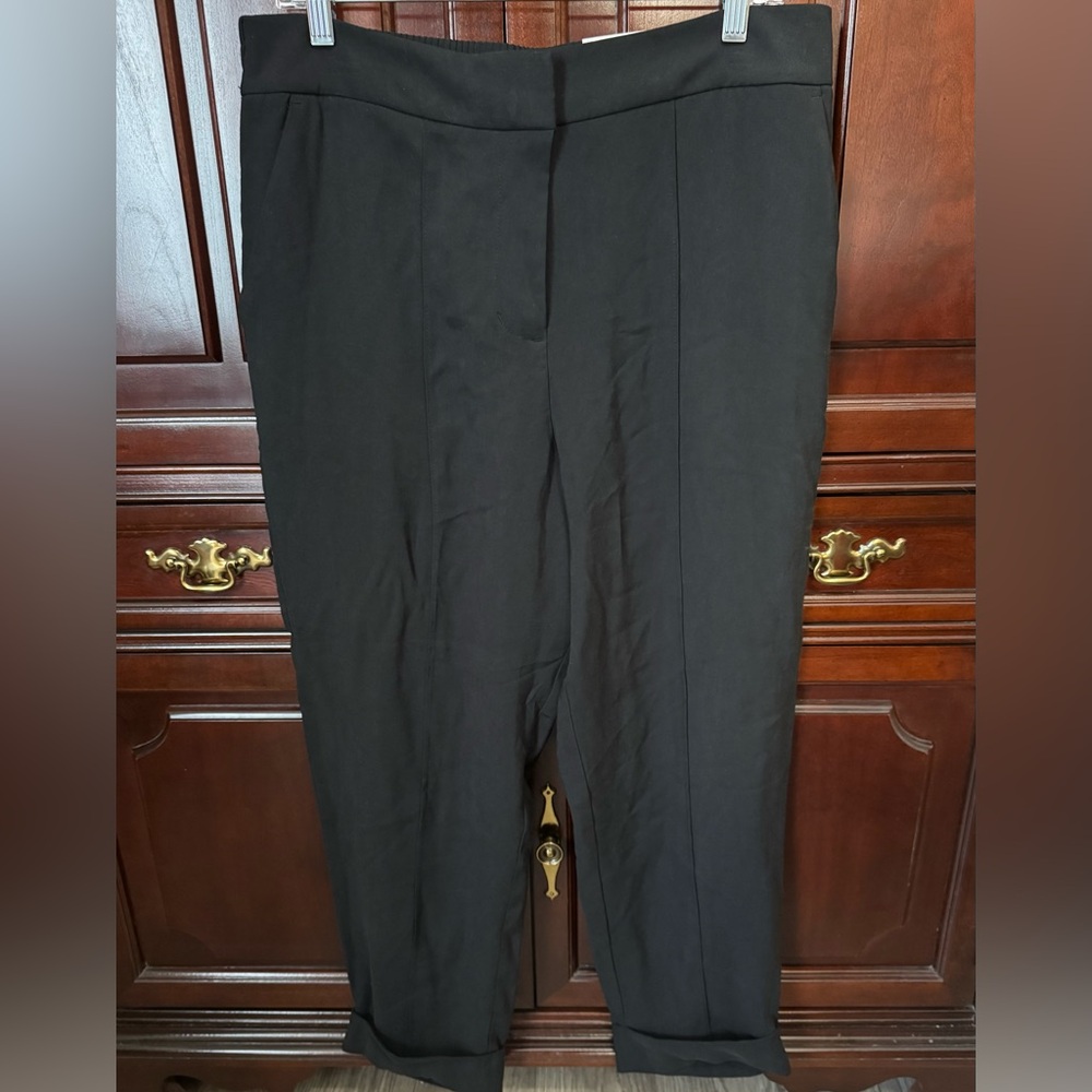 Nine West Pintuck Roll Cuff Black Pants, Size Large, NWT